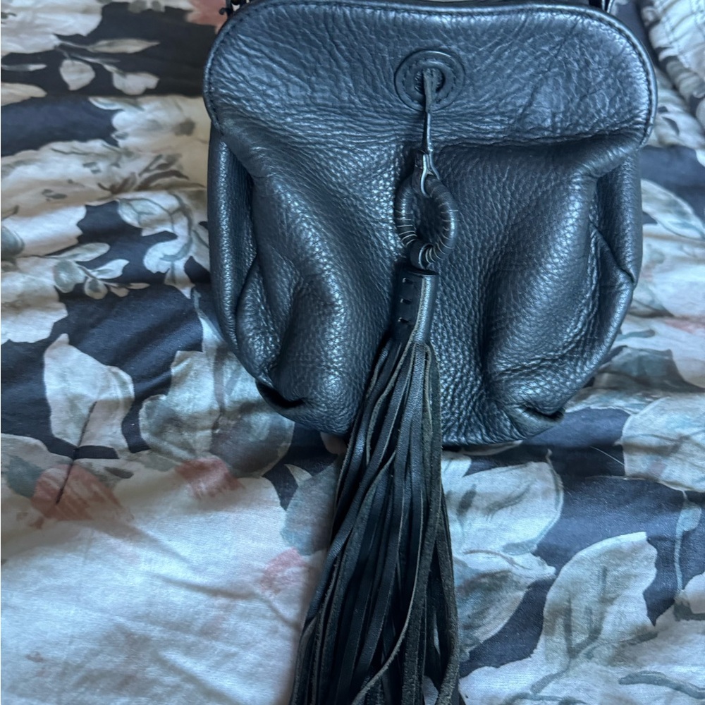 Black Leather Tassel Bag